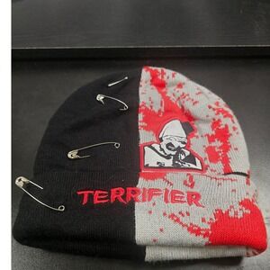 Terrifier Art the Clown Terror Threads Beanie Black Grey Blood Splatter Hat